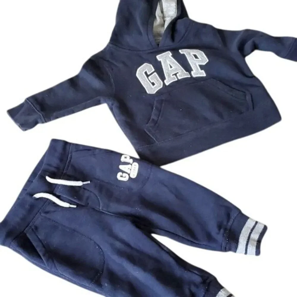 Gap Kids Arch Jogger Set Sweat Pants Sweatshirt Hoodie Hooded Indigo 12-18 MONTH